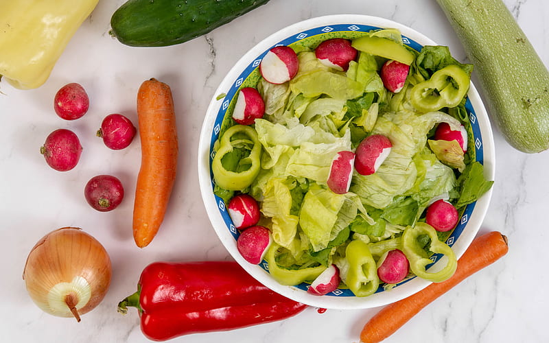 vegetable salad, lettuce salad, vegetables, healthy food, salad, pepper salad, diet concepts, HD wallpaper