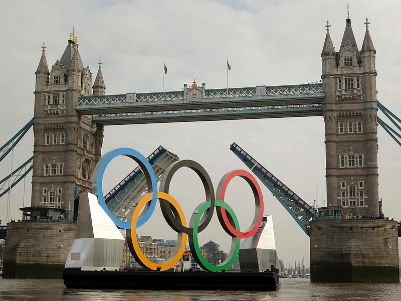 Olympic rings River Thames Tower Bridge London-London 2012 Olympic Games, HD wallpaper