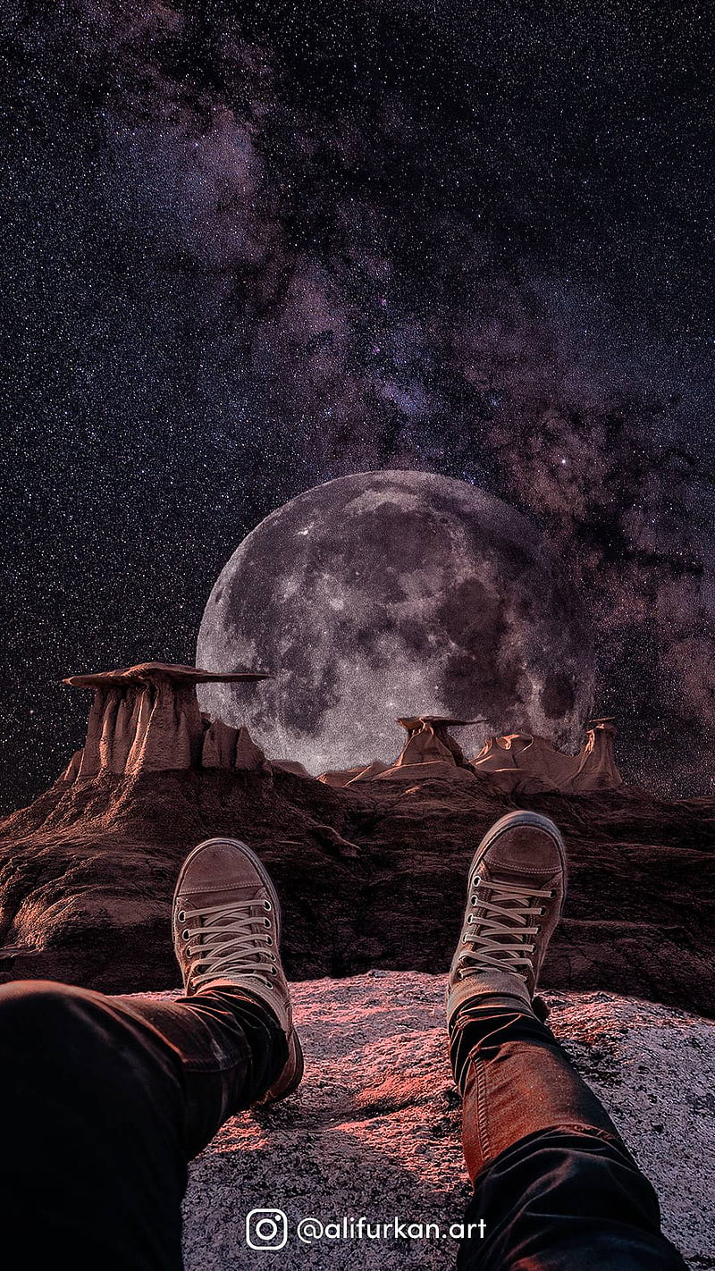 Desert Moonlight, planet, space, HD phone wallpaper
