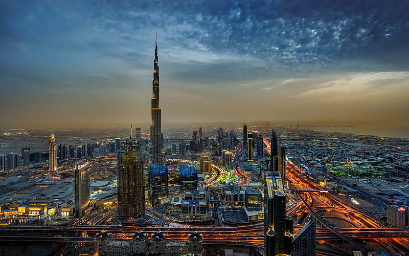Burj Khalifa Dubai, evening city, UAE, cityscapes, United Arab Emirates, HD wallpaper