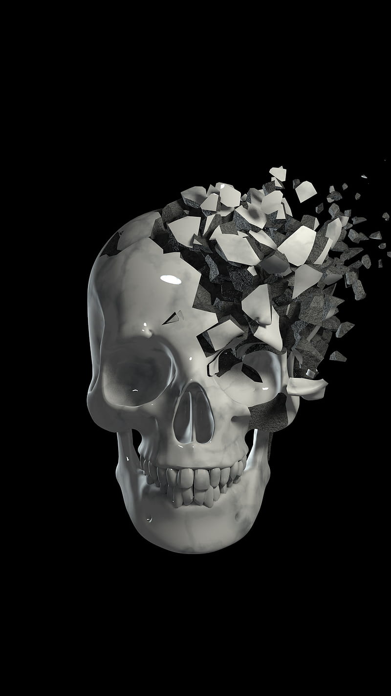 Fracturing skull, VB, background, bone, desenho, digital arts, fracture, graphics, halloween, marble, pattern, shadow, skeleton, spooky, white, HD mobile wallpaper