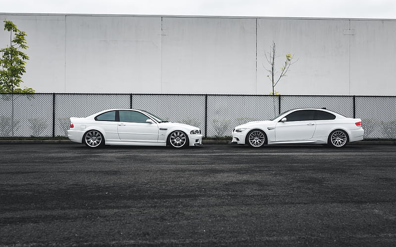 BMW 3, white coupe, white cars, German cars, BMW E46, BMW E92, HD wallpaper