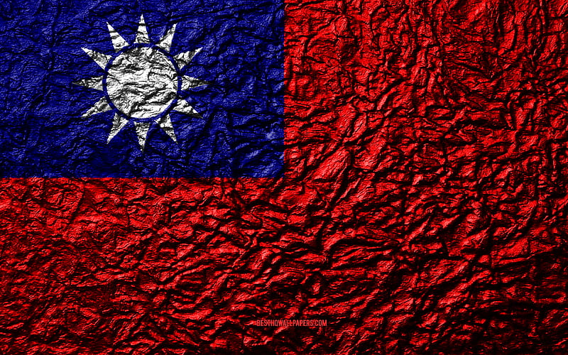 Flag of Taiwan stone texture, waves texture, Taiwan flag, national symbol, Taiwan, Asia, stone background, HD wallpaper