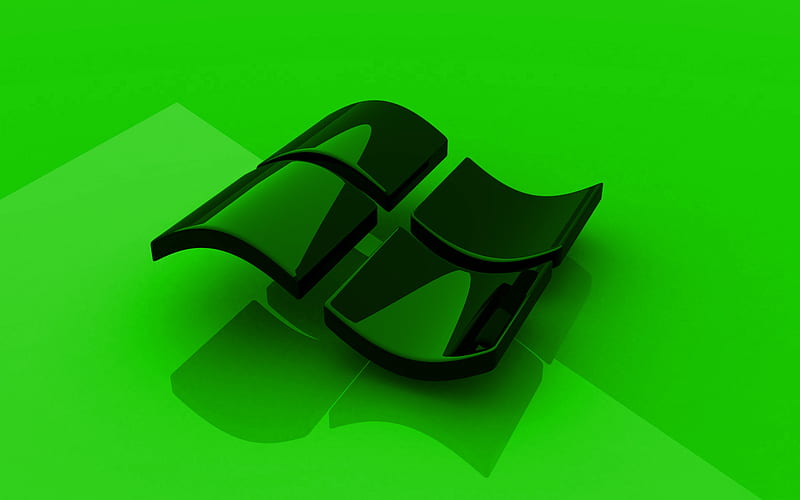 Windows green logo, 3D art, OS, green background, Windows 3D logo, Windows, creative, Windows logo, HD wallpaper