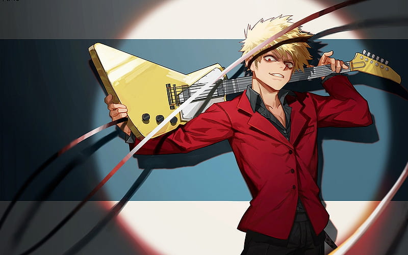 Boku no Hero Academia, Manga, guy with guitar, yellow guitar, HD wallpaper
