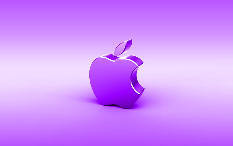 Apple violet 3D logo, minimal, violet background, Apple logo, creative, Apple metal logo, Apple 3D logo, artwork, Apple, HD wallpaper