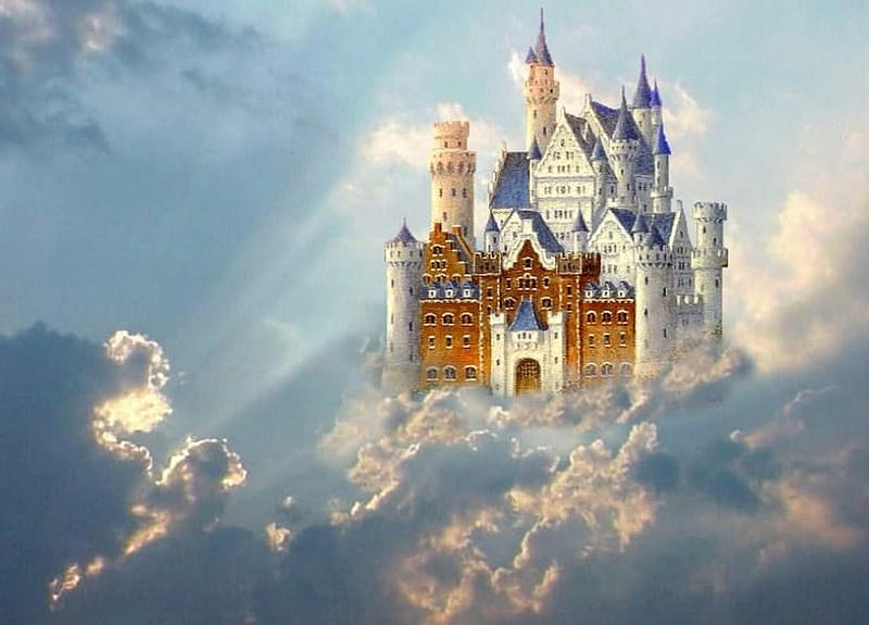 Ivory Tower, fantasy, magical, clouds, castle, sky, blue, HD wallpaper