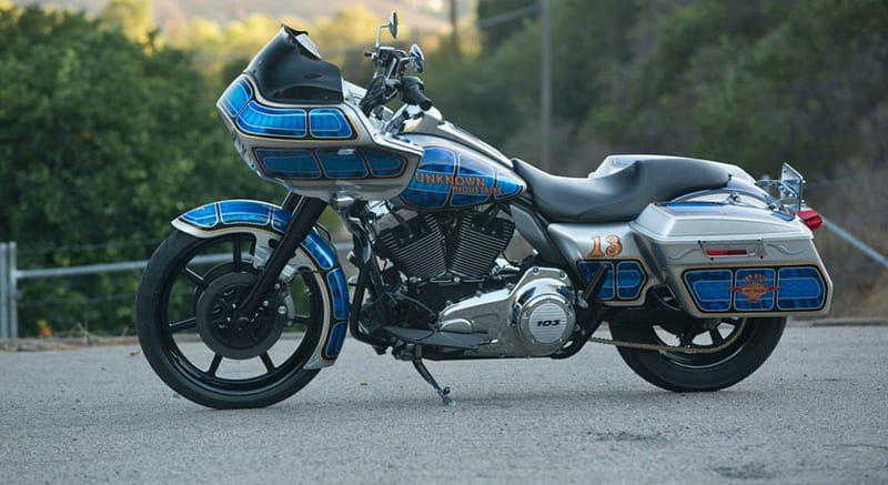 2011-Harley-Davidson-Road-Glide, Bike, Gray, 2011, Blue, HD wallpaper