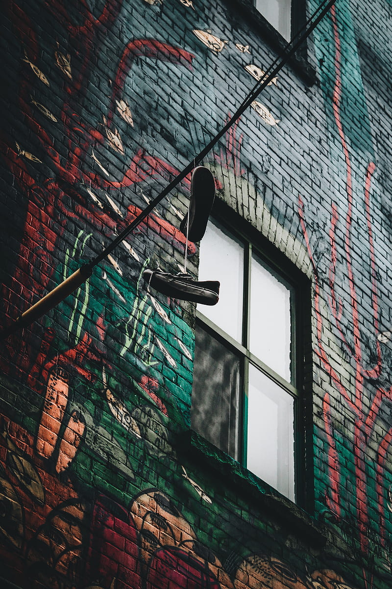 shoes, wires, wall, graffiti, window, HD phone wallpaper