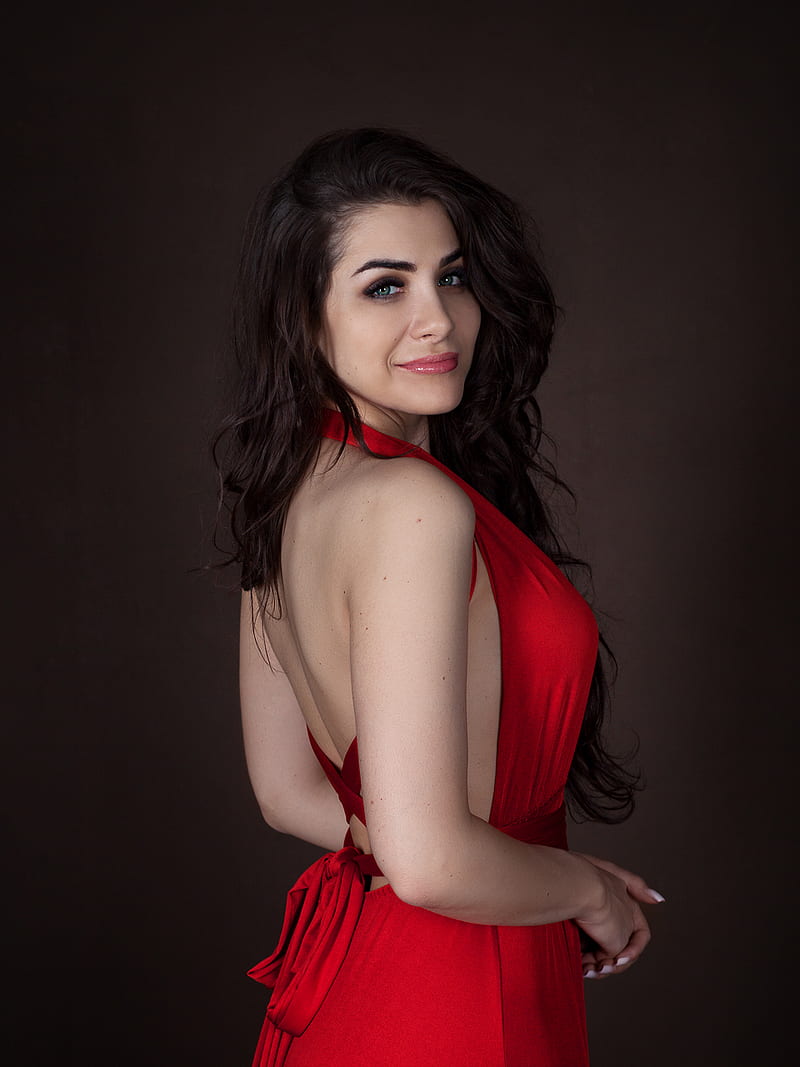 dress, red dress, back, women, model, HD phone wallpaper