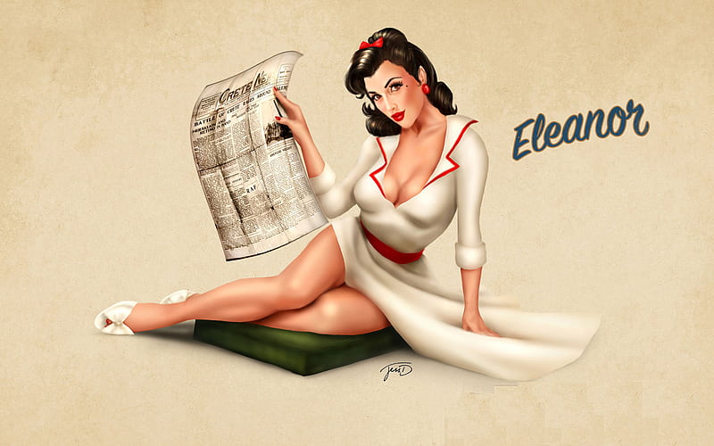 Pin-up girl, red, green, girl, paper, pin-up, sexy, HD wallpaper