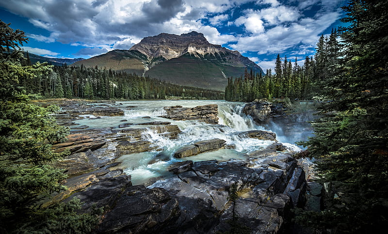 Earth, River, Alberta, Athabasca Falls, Canada, Canadian Rockies, Jasper National Park, Mountain, Waterfall, HD wallpaper