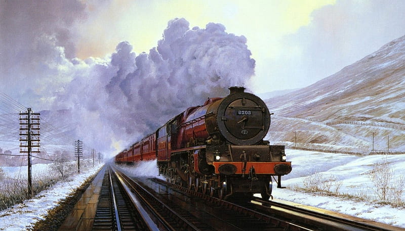 Steam train, painting, oil painting, bonito, train, HD wallpaper | Peakpx