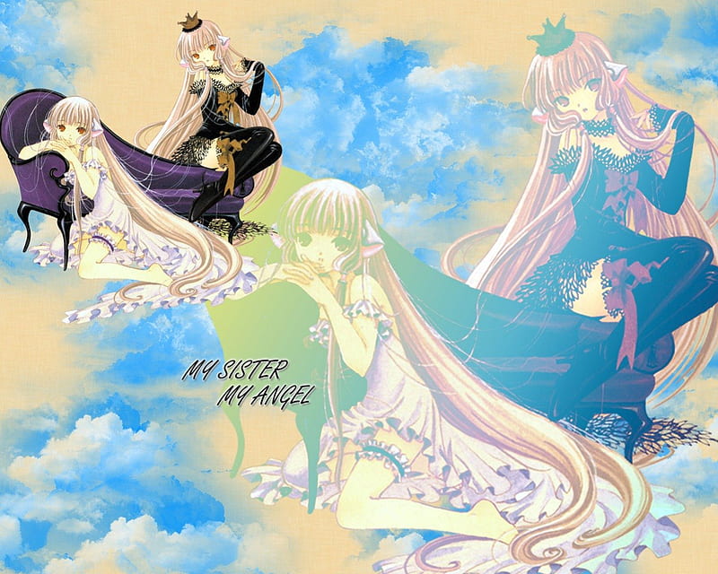 Elda & Freya, chobits, anime, crown, clouds, light and dark, HD wallpaper