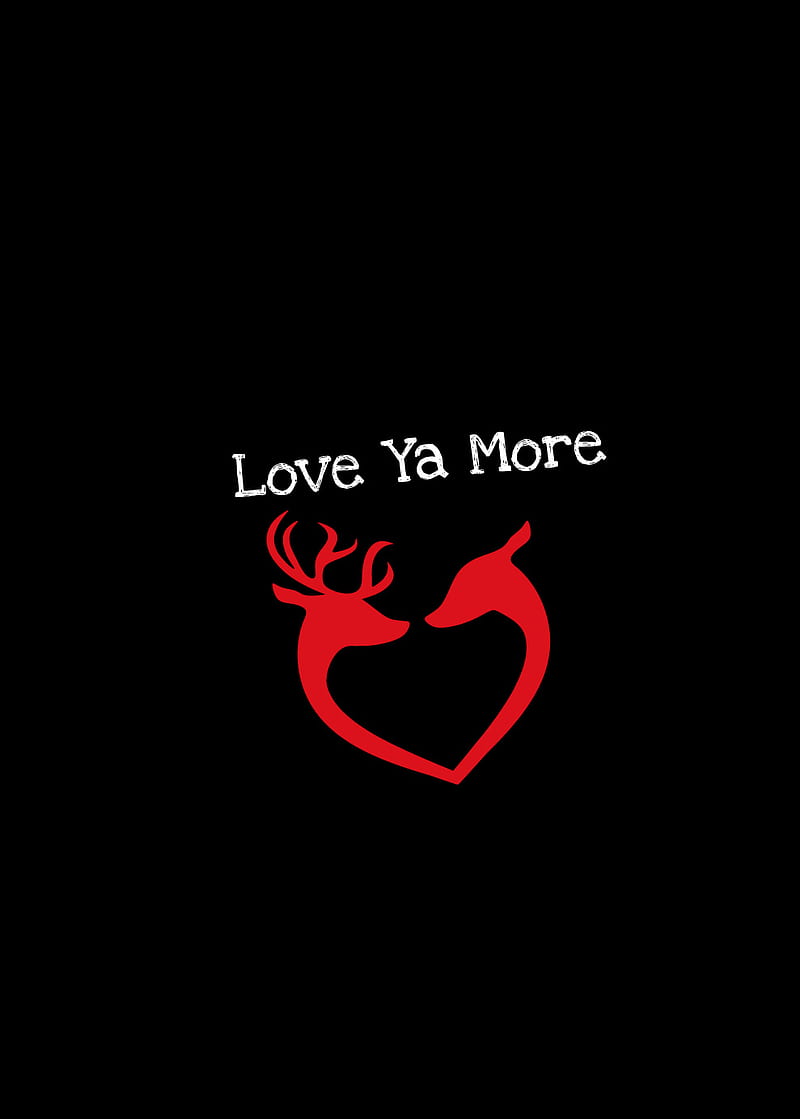 Love Ya More, black, deer, heart, red, HD phone wallpaper