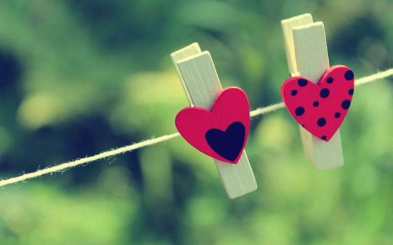 Clothespins-Heart-Of-Love, red, corazones, clothespins, love, HD wallpaper