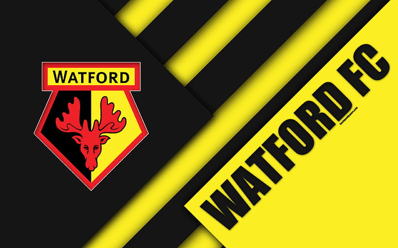 Watford FC, logo material design, yellow black abstraction, football, Watford, UK, England, Premier League, English football club, HD wallpaper