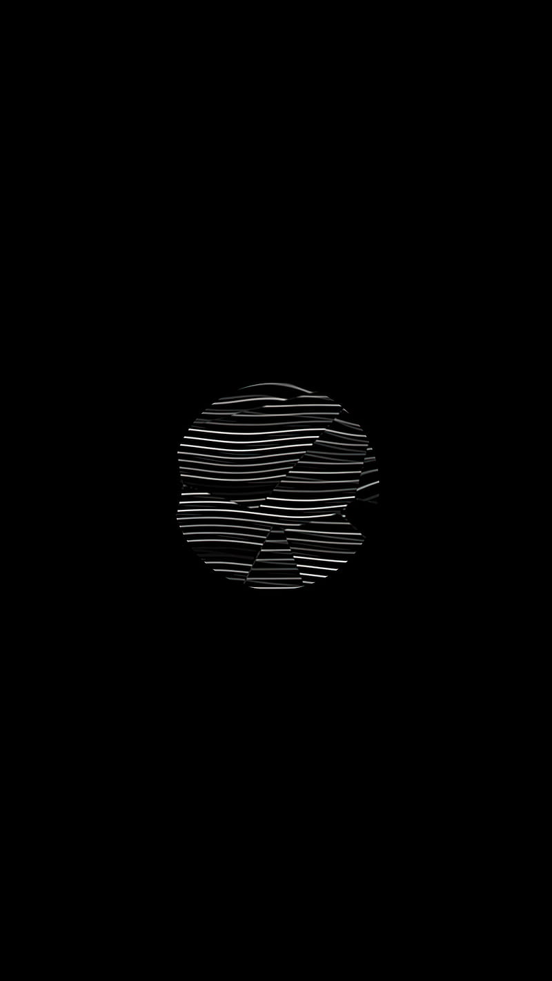 Disc, Mnml, background, black minimal, circle, dark, distorted lines, lines, minimalist, minimalistic, moon, sky, wavy, HD phone wallpaper
