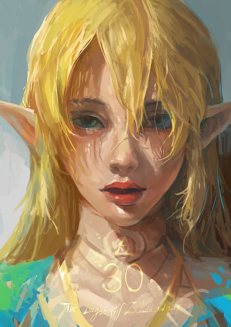 fantasy art, The Legend of Zelda, blonde, green eyes, portrait, HD phone wallpaper