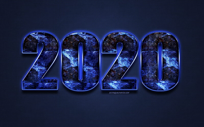 Blue grunge 2020 background, blue grunge numbers, 2020 metal background, 2020 concepts, Happy New Year 2020, blue background, HD wallpaper