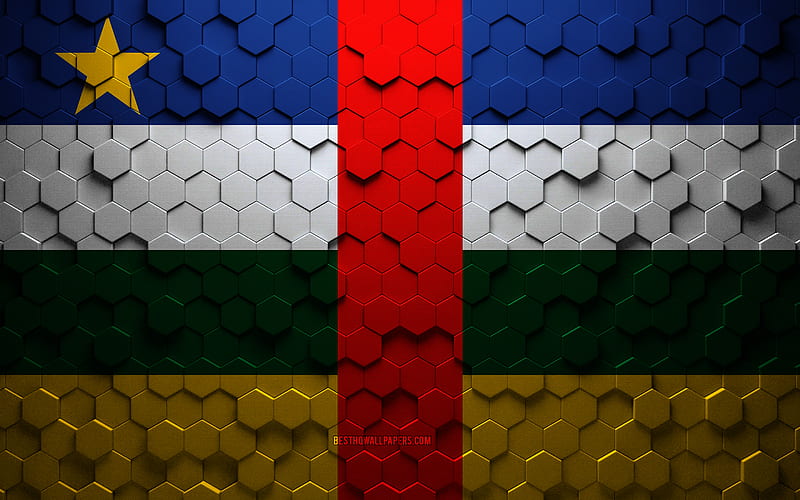 Flag of Central African Republic, honeycomb art, Central African Republic hexagons flag, Central African Republic, Central African Republic flag, HD wallpaper
