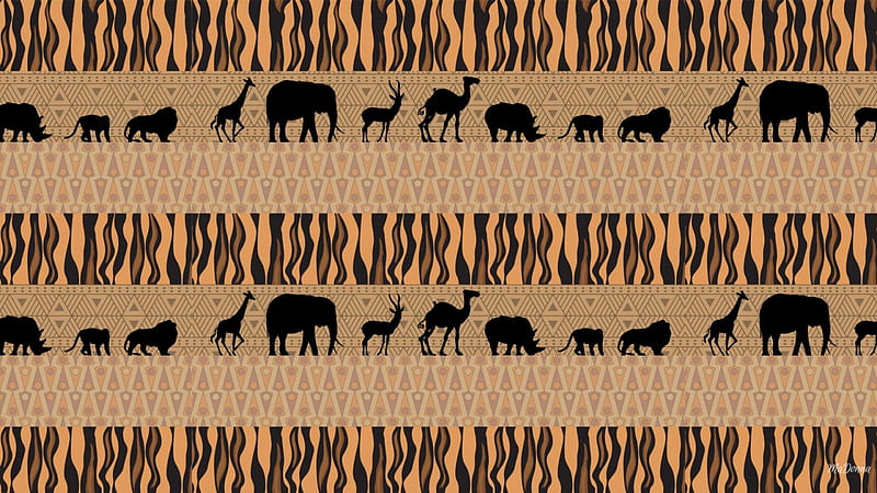 Wild Africa Abstract, brown, Africa, gazelle, elephant, tiger, lion, tribal, rhinoceros, oryx gazelle, rhino, giraffe, camel, HD wallpaper