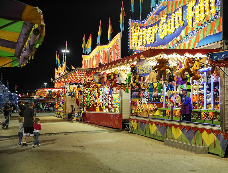 Modern carnival, Fair, Carnival, Lights, Stalls, Children, HD wallpaper