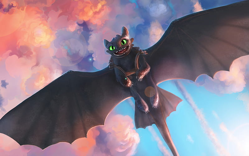 Toothless, 2019 movie, art, How to Train Your Dragon 3, HD wallpaper
