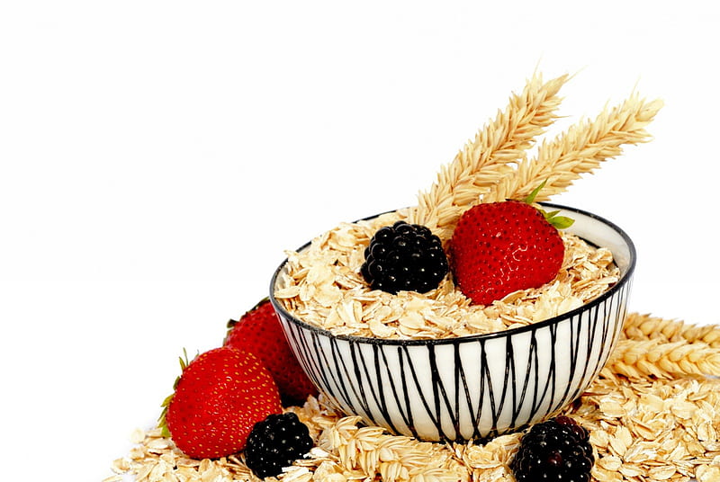 Healthy Breakfast, strawberry, food, blackberry, fruits, healthy, breakfast, HD wallpaper