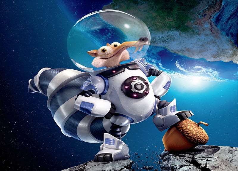 Ice Age: Collision Course (2016), squirrel, ice age, animal, animation, pixar, scrat, collision course, funny, cosmos, white, blue, HD wallpaper