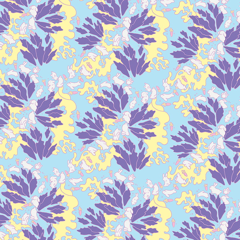pattern, rabbits, leaves, carrots, colorful, HD phone wallpaper