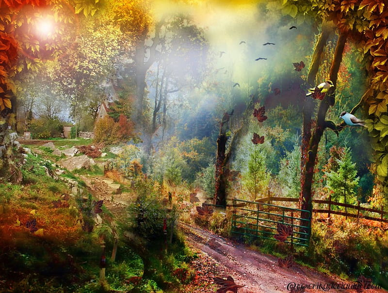 Autumn Passage, autumn, fantasy, magic, passage, HD wallpaper