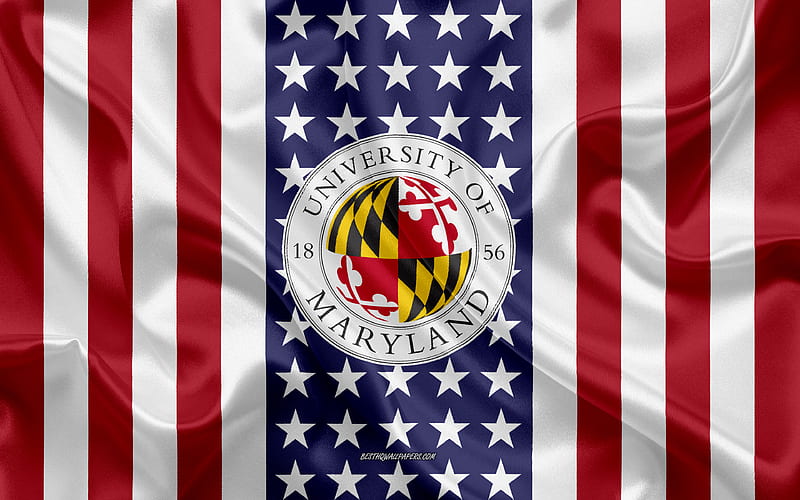 University of Maryland Emblem, American Flag, University of Maryland logo, College Park, Maryland, USA, University of Maryland College Park, HD wallpaper