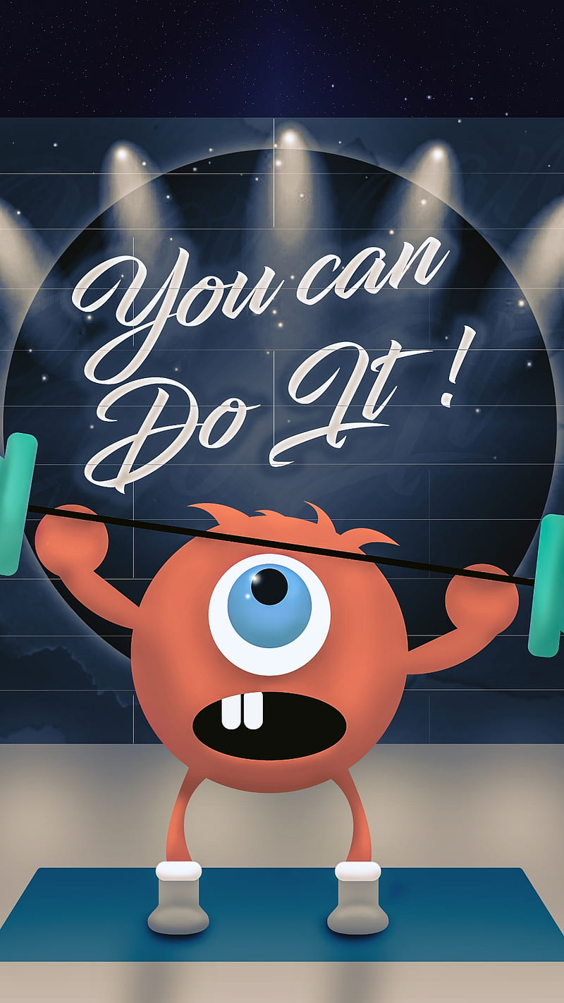 You can do it, cartoon, character, drawings, one eye, sayings, sport, HD phone wallpaper