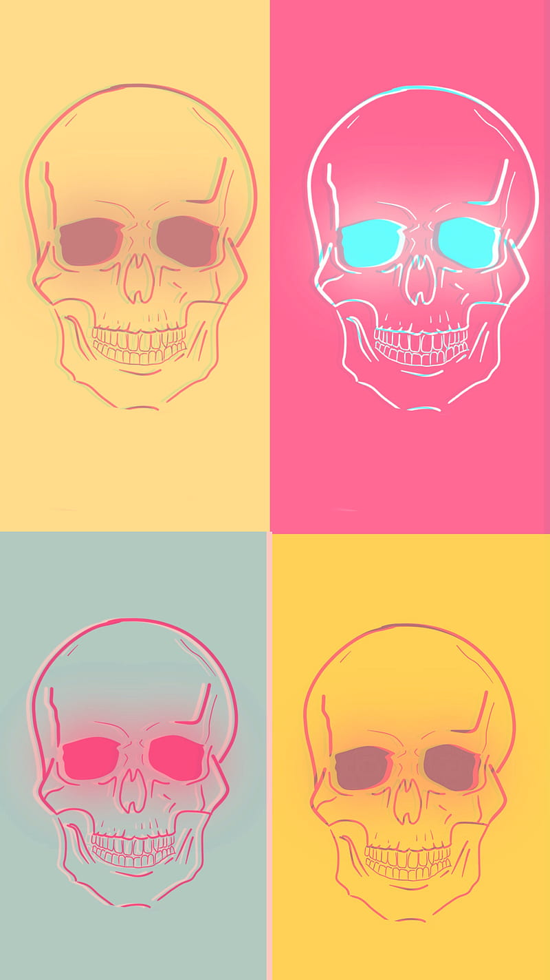 4 Skulls , 11, 3d, 4, MrCreativeZ, Skull, a, blue, colors, combination, four, glitch, high, ipad, iphone, m, pink, plus, pro, quality, s10, samsung, yellow, HD phone wallpaper