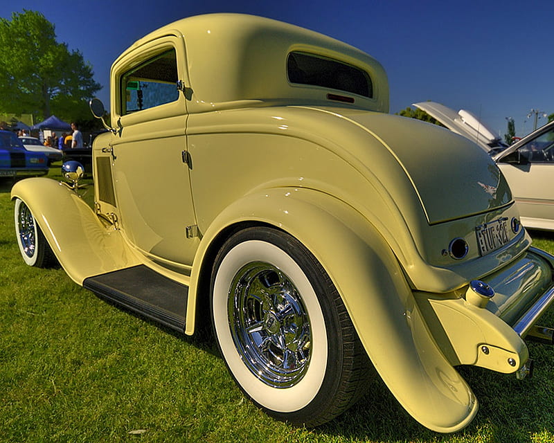Ford hot rod, car show, hot rod, ford, car, yellow, old, vintage, HD wallpaper