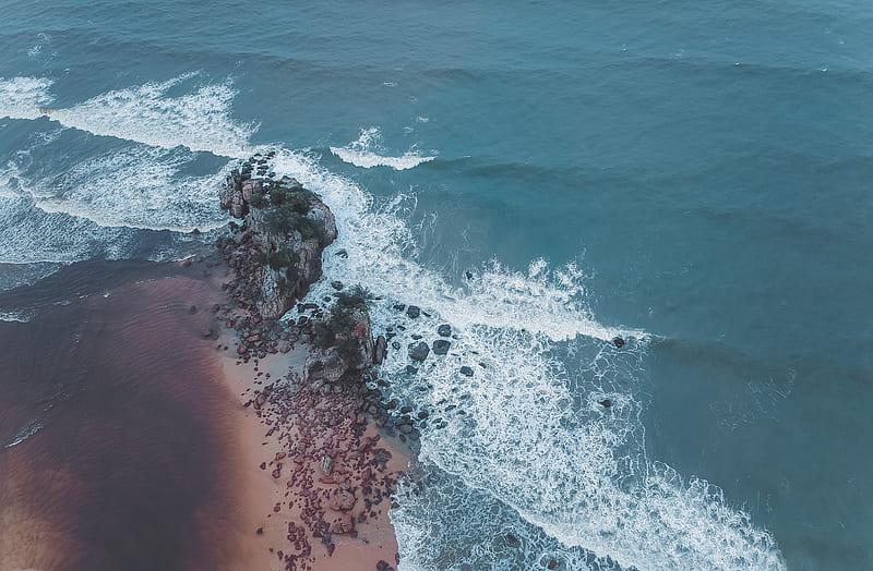 Aerial Shot Of Beach Seashore , beach, sea, seashore, nature, waves, wave, ocean, HD wallpaper