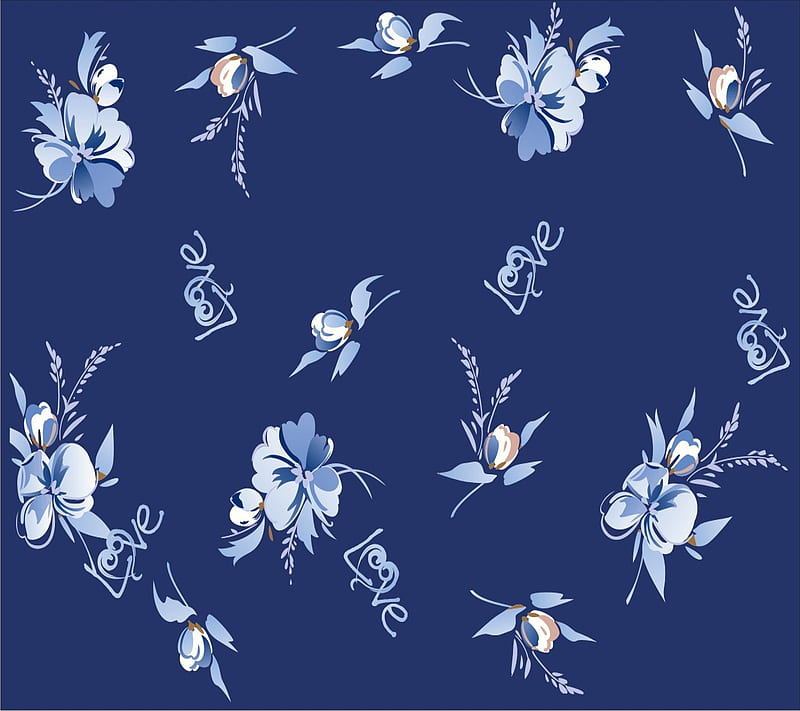 Flowers, blue, love word, HD wallpaper