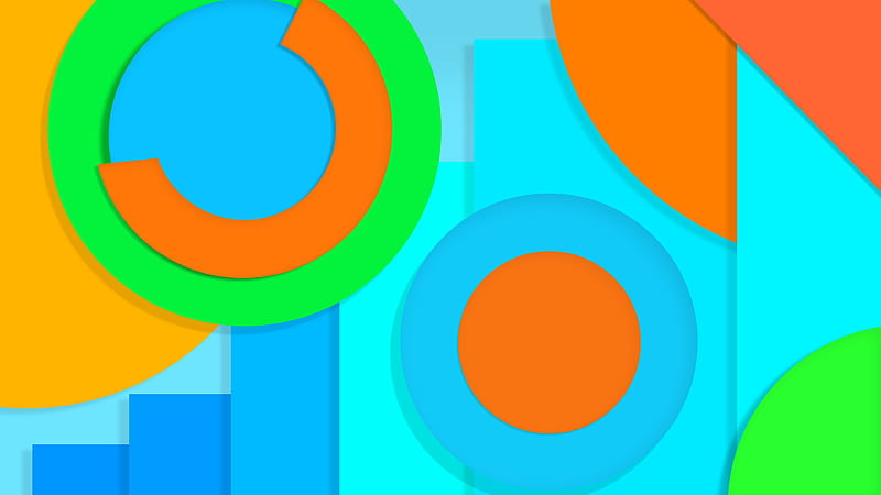 colorful abstract multicolored circles, blue, orange, green, HD wallpaper