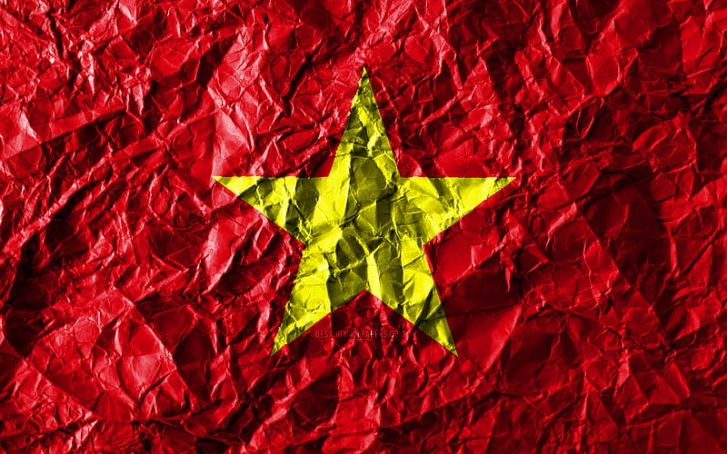 Vietnamese flag crumpled paper, Asian countries, creative, Flag of Vietnam, national symbols, Asia, Vietnam 3D flag, Vietnam, HD wallpaper