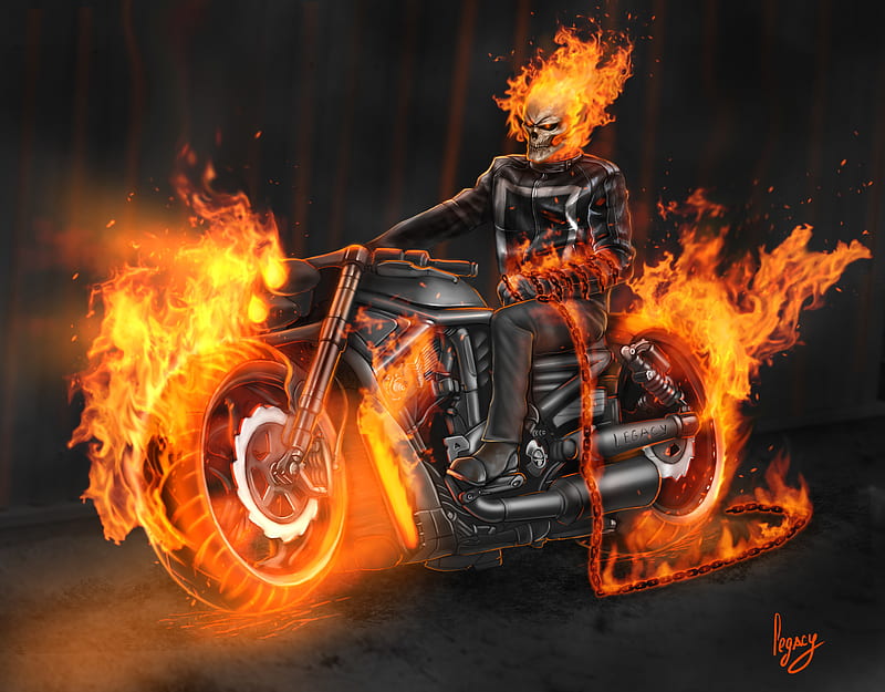 Ghost Rider In Bike, ghost-rider, superheroes, artwork, digital-art, artist, artstation, HD wallpaper
