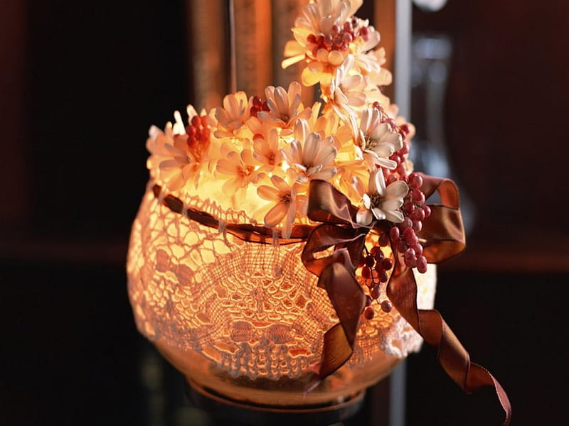 Softly Lit Bouquet, candle, flowers, centerpiece, light, HD wallpaper