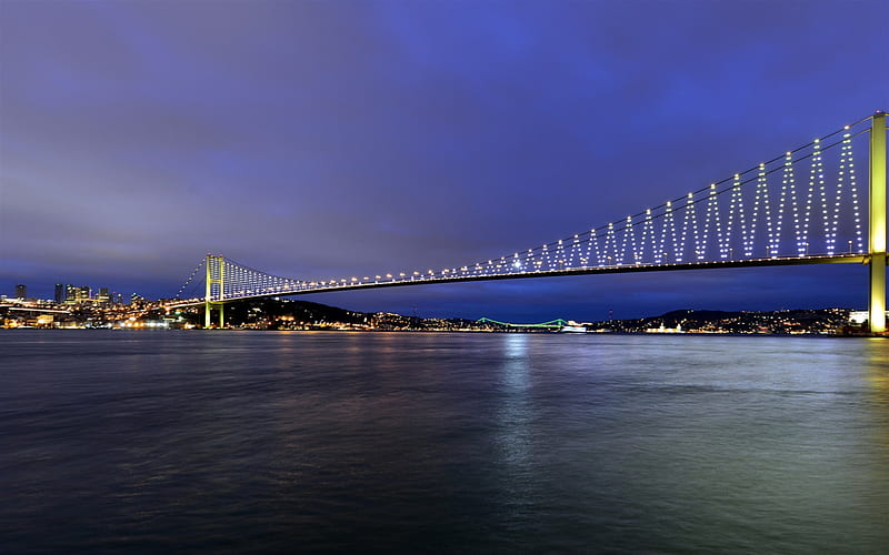 Bosphorus, Istanbul, Bosphorus Bridge, 15 July Martyrs Bridge, First Bridge, evening, sunset, suspension bridge, Turkey, HD wallpaper