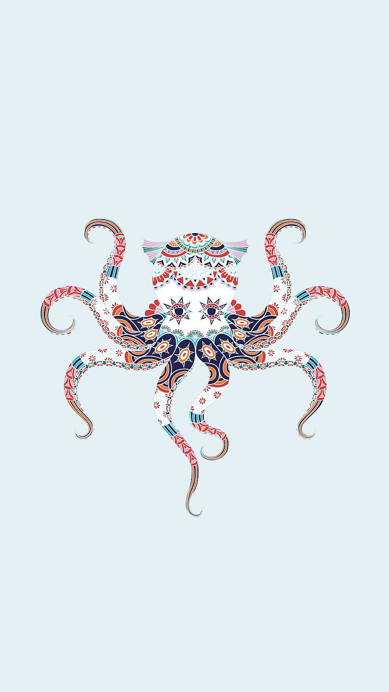 Patchwork Octopus, Kiss, bonito, blue, ocean, orange, sealife, teal, HD phone wallpaper