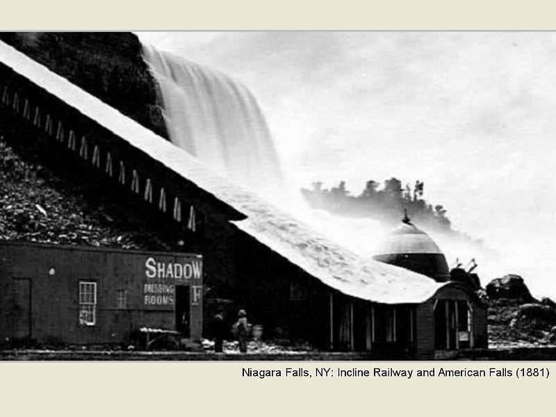 Niagara Falls, NY: Incline Railway and American Falls (1881), architecture, railway, american falls, niagara falls, HD wallpaper