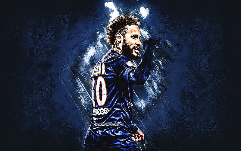 Neymar, PSG, Brazilian soccer player, portrait, blue stone background, Ligue 1, France, football, Paris Saint-Germain, HD wallpaper