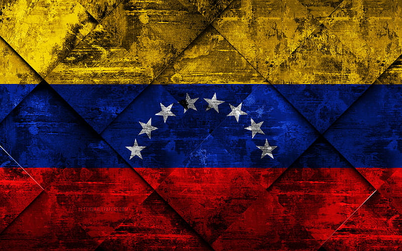 Flag of Venezuela grunge art, rhombus grunge texture, Venezuela flag, South America, national symbols, Venezuela, creative art, HD wallpaper
