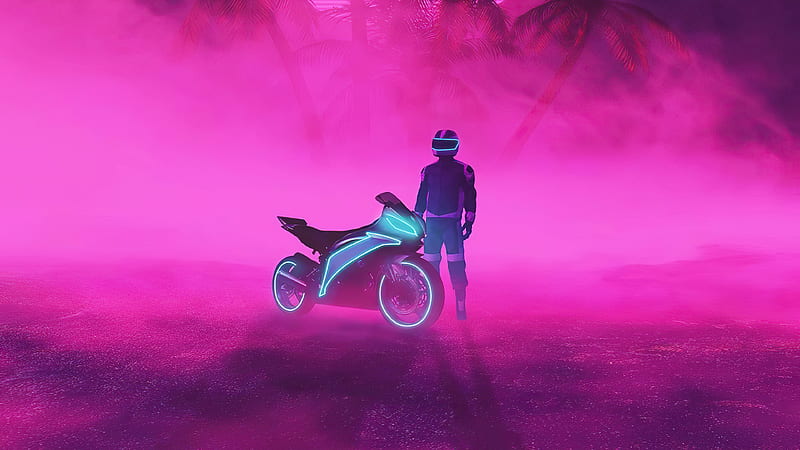 Neon Biker Boy , neon, biker, artist, artwork, digital-art, pink, HD wallpaper