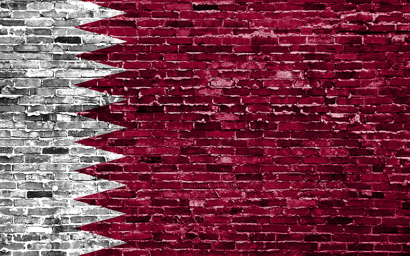 Qatari flag, bricks texture, Asia, national symbols, Flag of Qatar, brickwall, Qatar 3D flag, Asian countries, Qatar, HD wallpaper