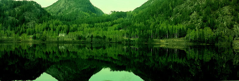 The natrual Mirror, threes, water, mountains, trees, lake, norway, HD wallpaper